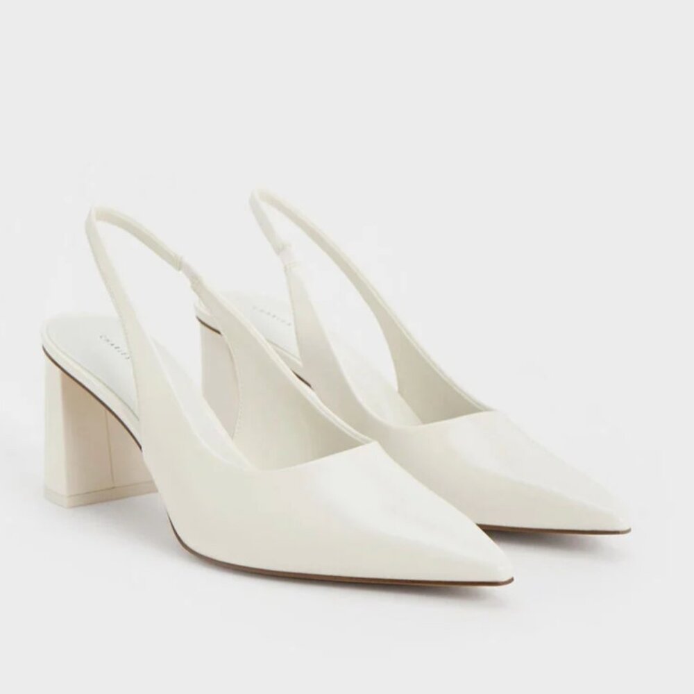 NWOT Charles & Keith Teagan Trapeze Heel Slingback Pumps - White